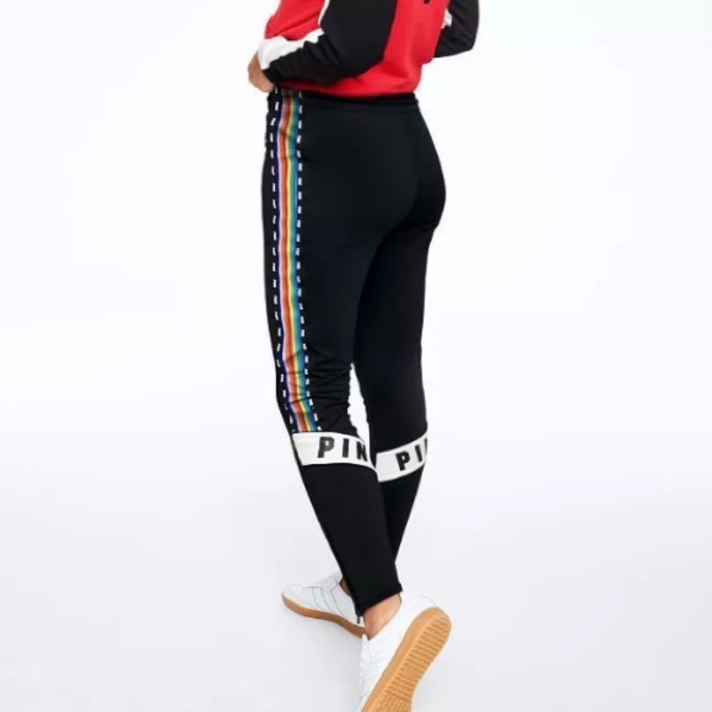 VS Pink Rainbow Stripe Black Skinny Track Pant